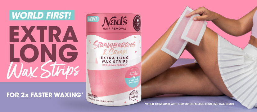World First Nad's Hair Removal Strawberries and Cream Extra Long Wax Strips | Nad's Hair Removal