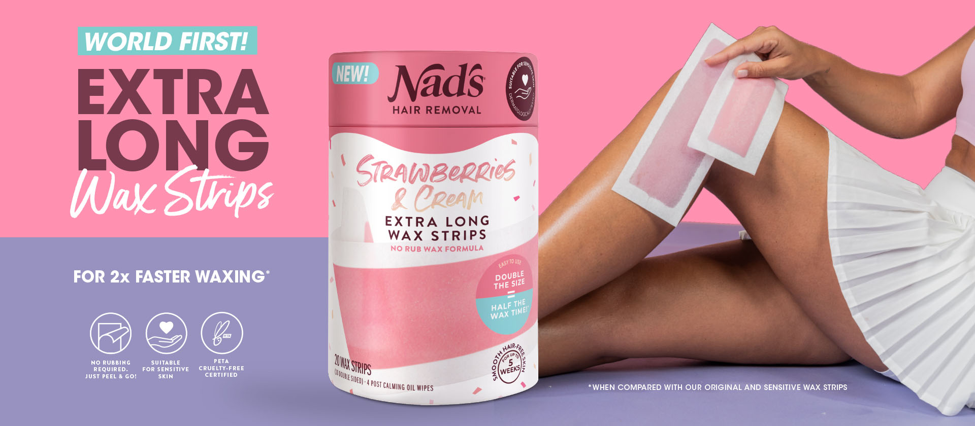 World First Nad's Hair Removal Strawberries and Cream Extra Long Wax Strips | Nad's Hair Removal